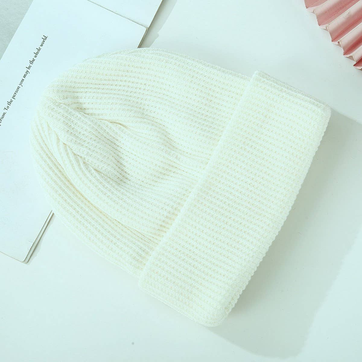 CWAH04349_THICK KNIT BEANIE HAT UNISEX BLACK WINTER