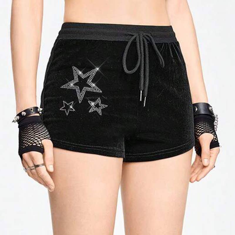 Contrasting color star hot drill short pants
