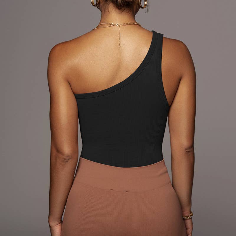 TRIM RIBBED TREND ONE-SHOULDER TANK TOP