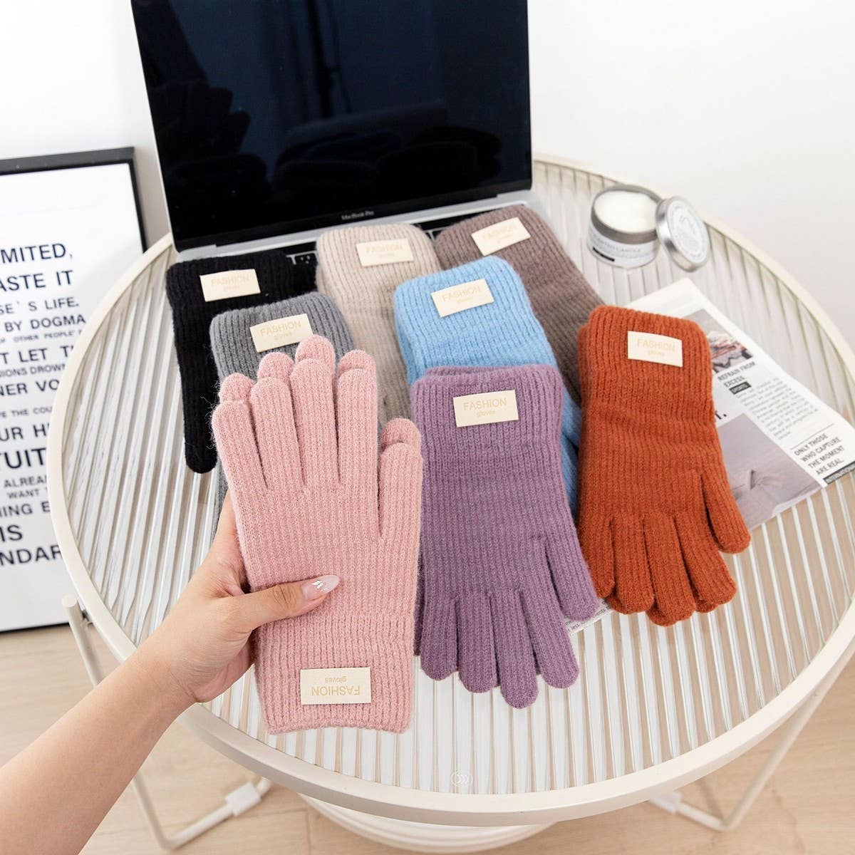 CWAG00560_WOMEN WINTER KNIT FINGERLESS TOUCHSCREEN GLOVES
