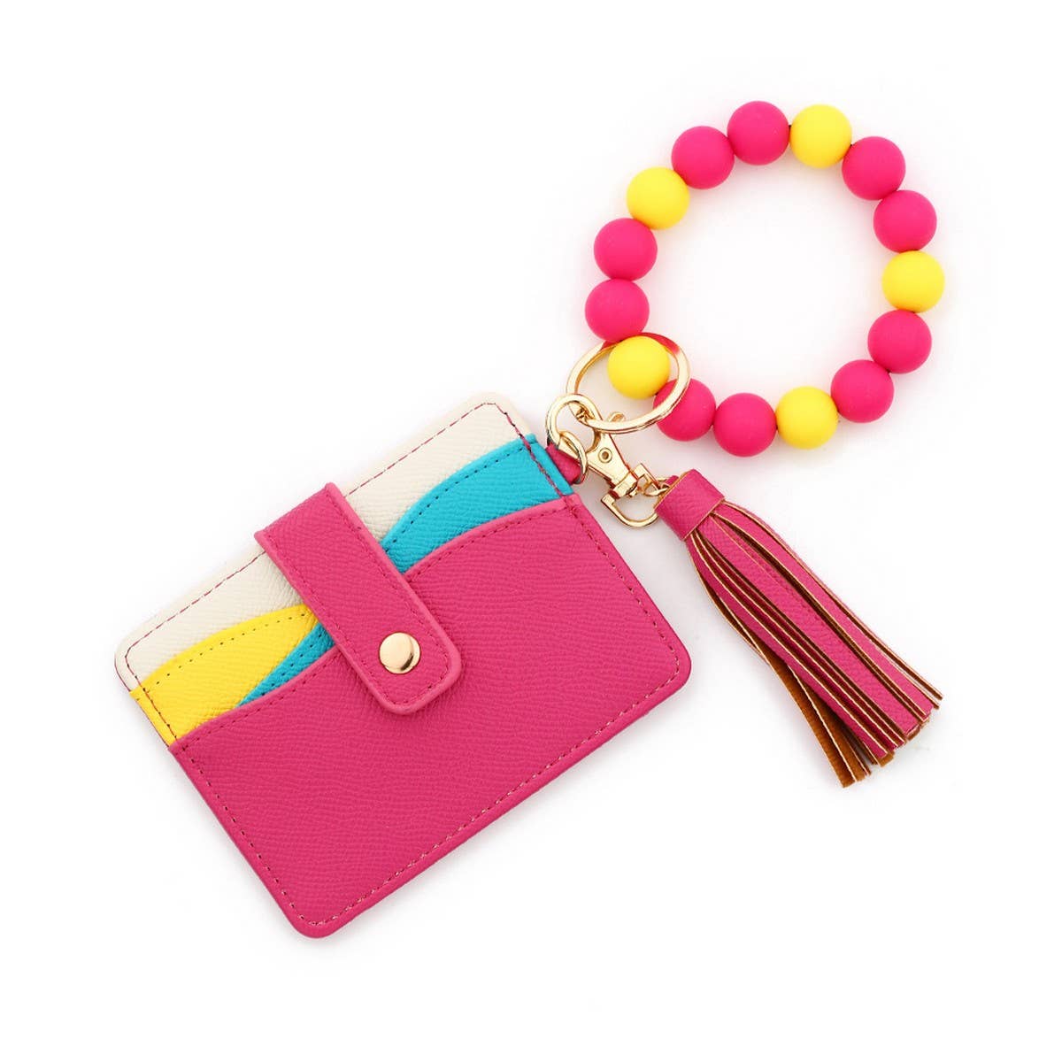 Beaded Bracelet Keychain with Colorblock Wallet_CWAB4942