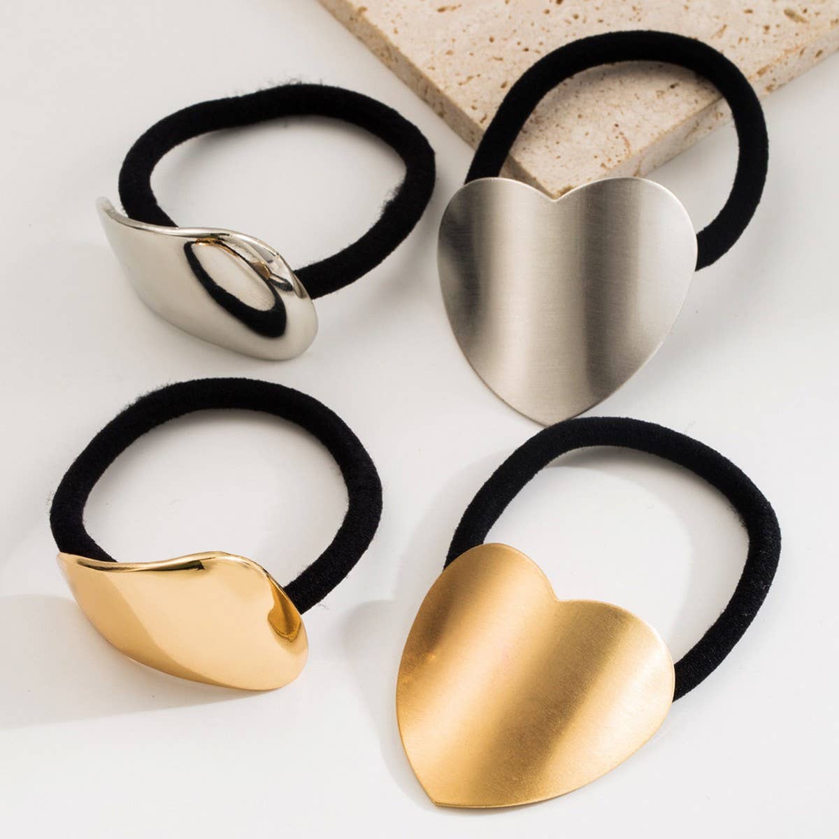 Minimalist Metal Heart Square Elastic Hair Tie