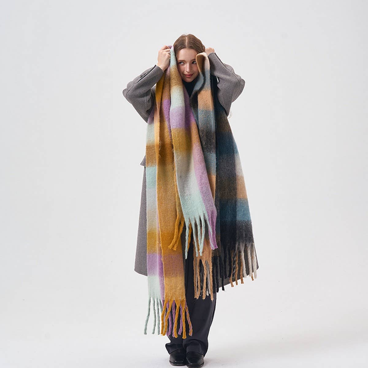Rainbow Tassel Faux Cashmere Scarf for Winter_CWASC2360