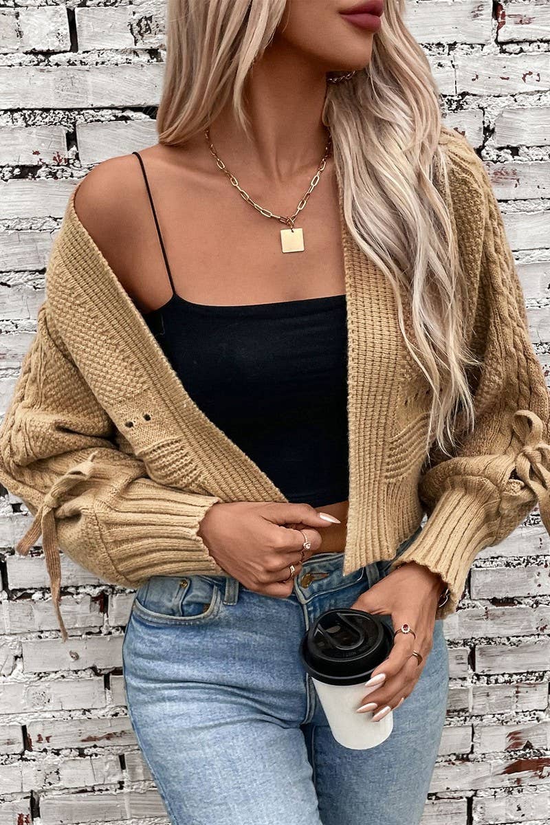 CWOCAL0850_LONG SLEEVE BOW TIE KNIT CARDIGAN SWEATER