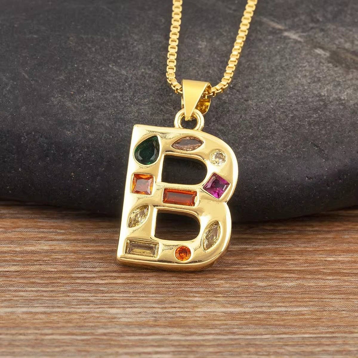 26 Letters Copper Zirconia Pendant Necklace_CWMM5873