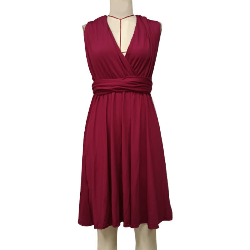 Solid Color Tie-Up Multi-Way Flowy Dress
