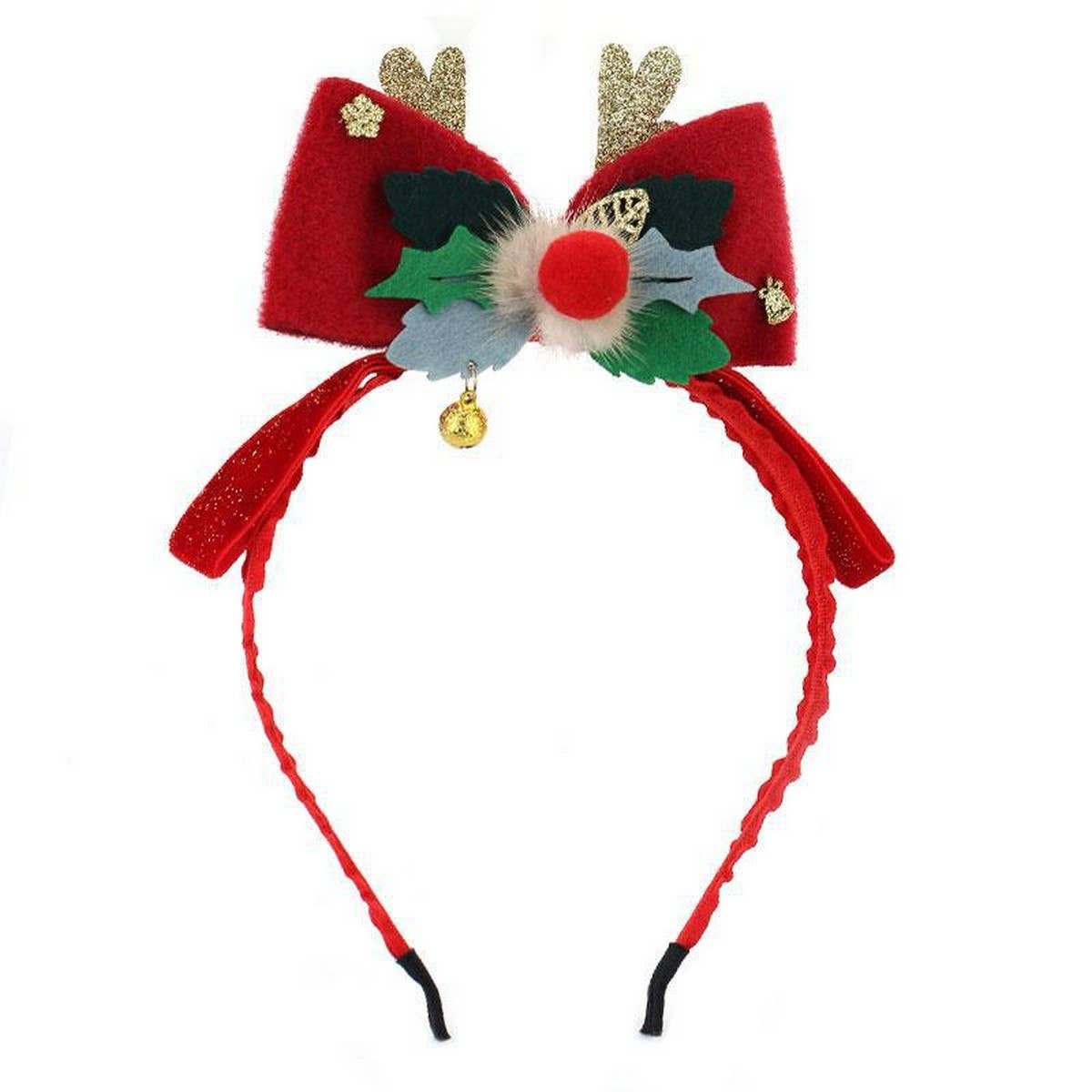 Fuzzy Red Bow Christmas Headband for Women