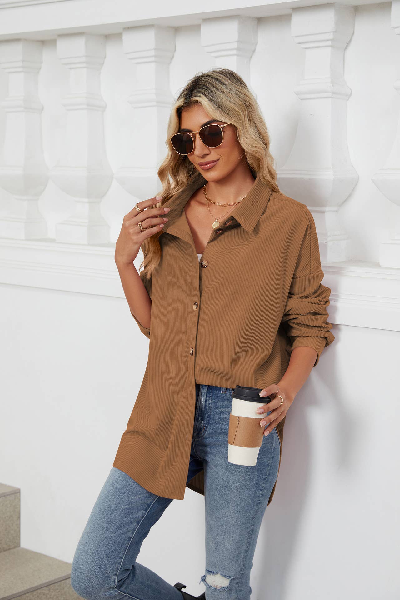 LAPEL BUTTON-DOWN LONG-SLEEVED SHIRT JACKET