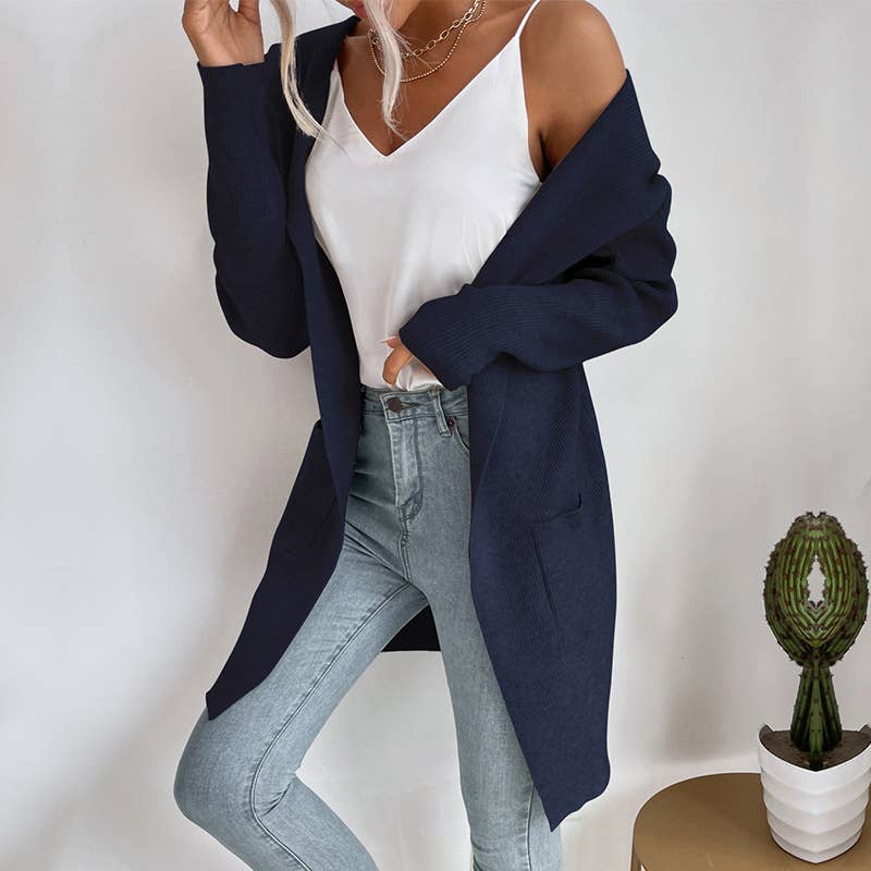 Solid color pit strip hooded unbuttoned cardigan
