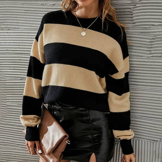 Striped fashion personality loose pullover sweater