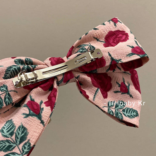 French vintage fabric rose bow hair clip