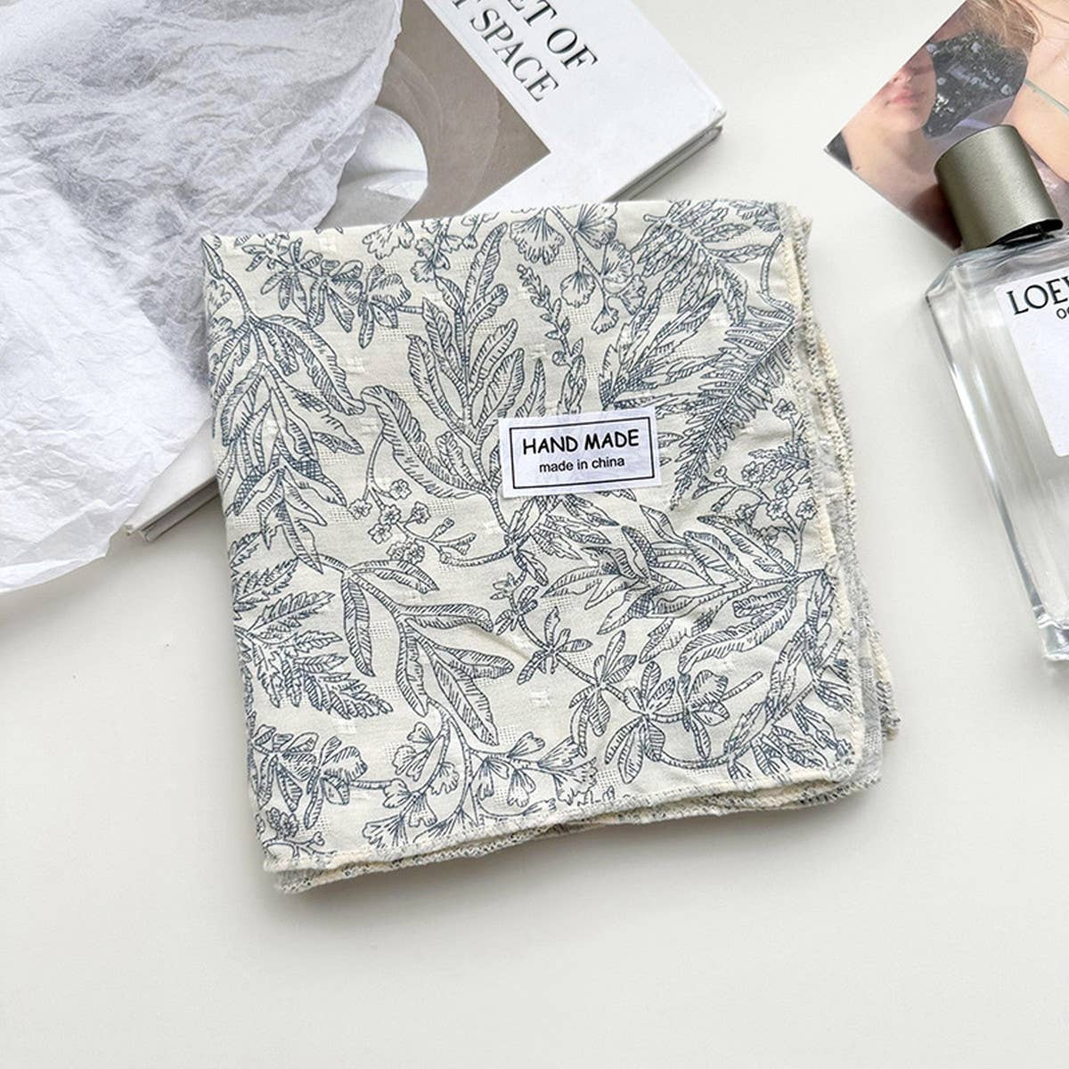 Floral Cotton Linen Square Scarf for Women