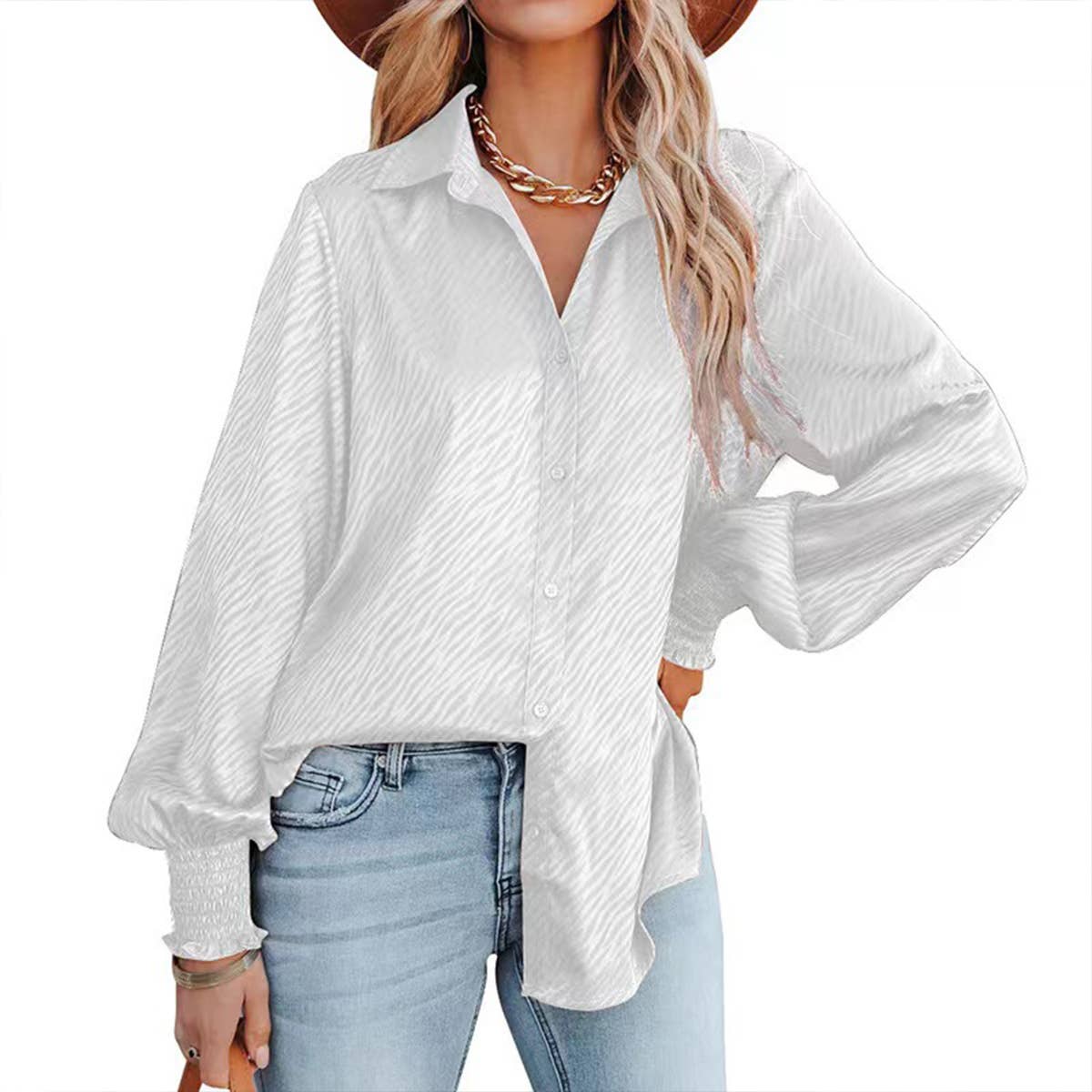LAPEL BREASTED LOOSE LANTERN LONG-SLEEVED SHIRT
