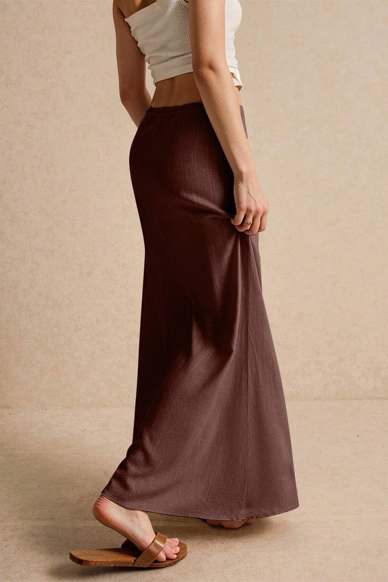 CWBLS0556_SOLID COLOR DRAWSTRING ELASTIC WAIST SKIRT