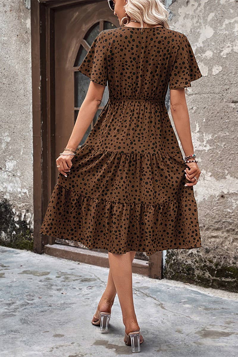 CWDSD2763_V-Neck Short Sleeve Detailed Tiered Maix Dress