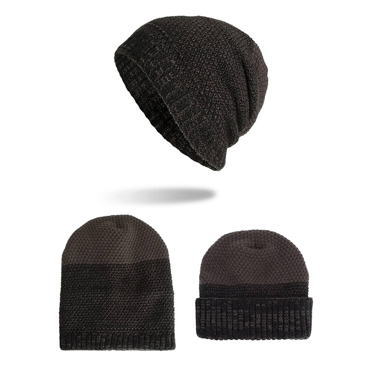 FLEECE TWO-TONE CORN KERNELS PULLER KNITTED HAT