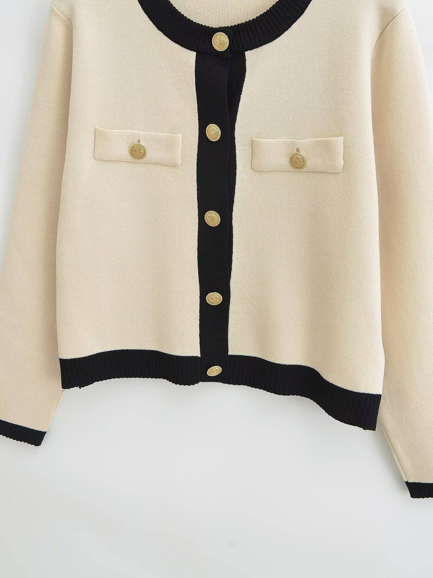 STYLISH LOOSE GOLD BREASTED CASUAL KNIT CARDIGAN