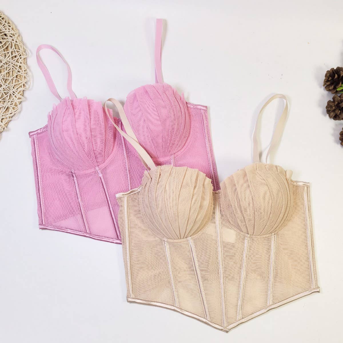 DESIGNER MESH LACE HERRINGBONE BRA