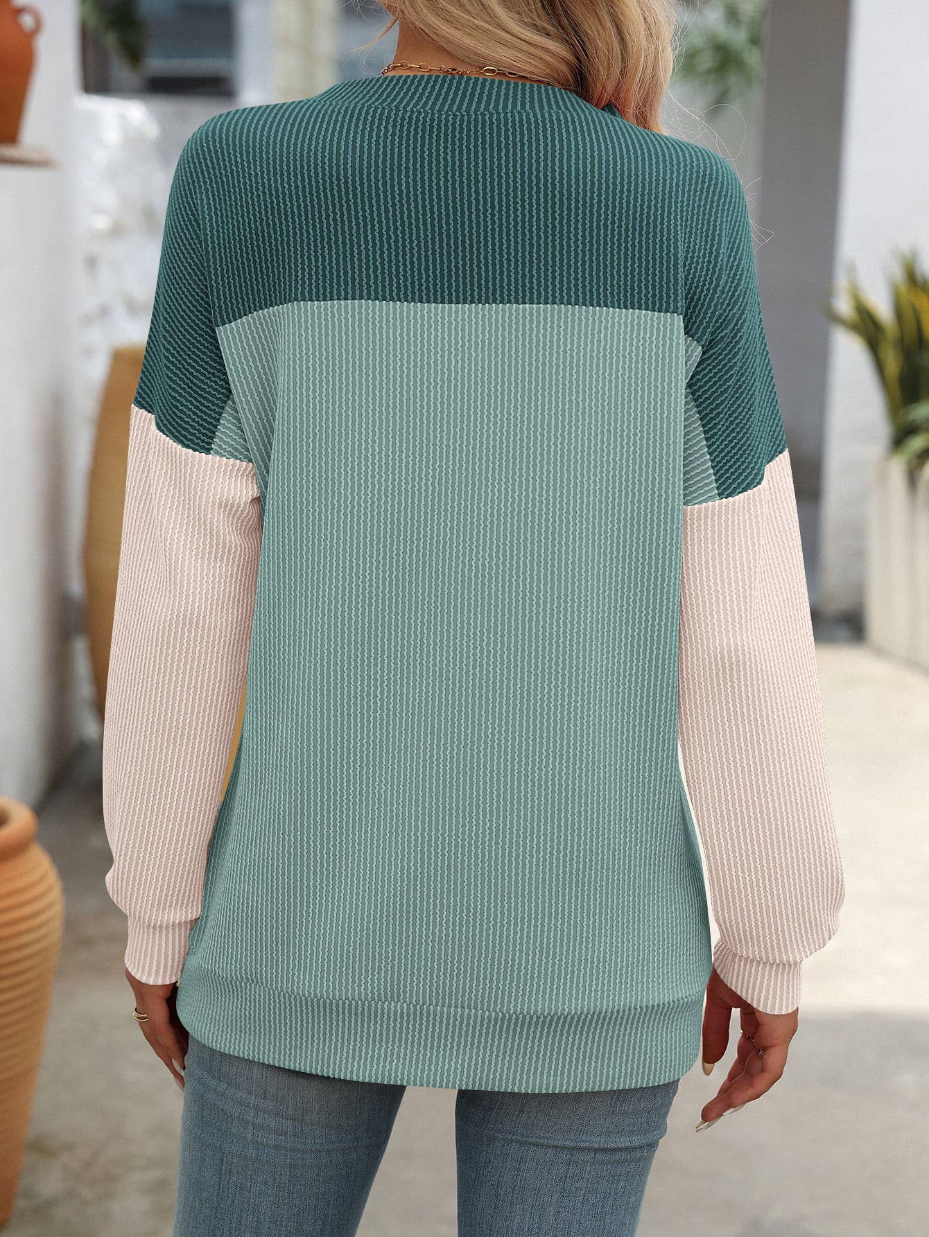 ROUND NECK TWIST STRIP LONG SLEEVE LOOSE T-SHIRT