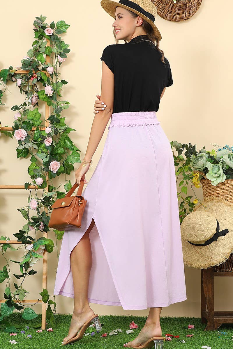 CWBLS133-S_BANDED SMOCKING WAIST MAXI SKIRT WITH POCKET