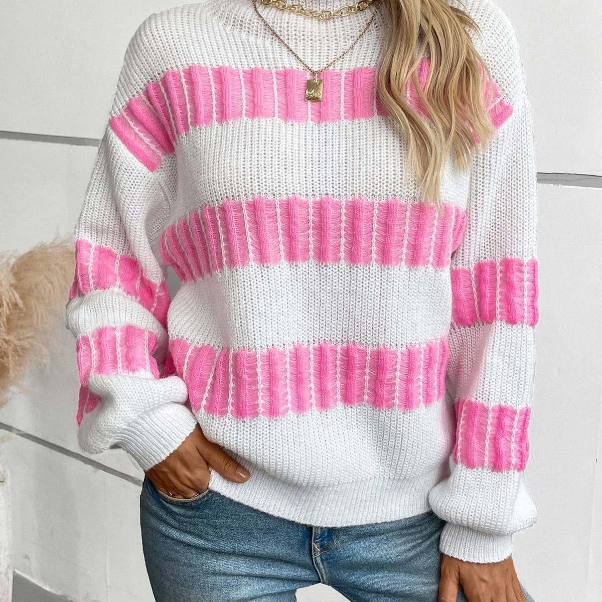 Stylish all-in-one semi-turtleneck sweater