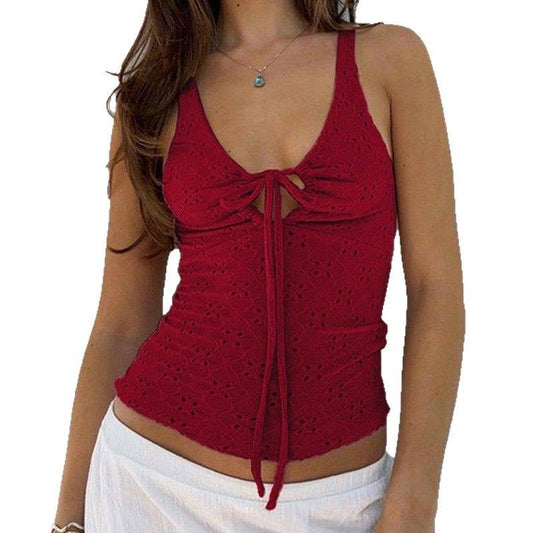 Sexy texture vest V-neck slim-fit hollow halter