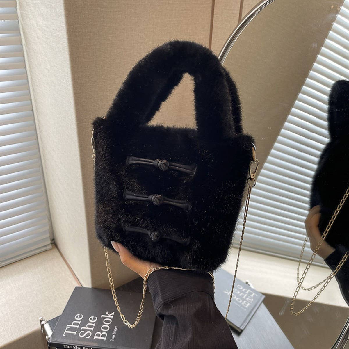 WINTER FASHION HAND-HELD BUCKET BAG PLUSH BAG_CWAB3927