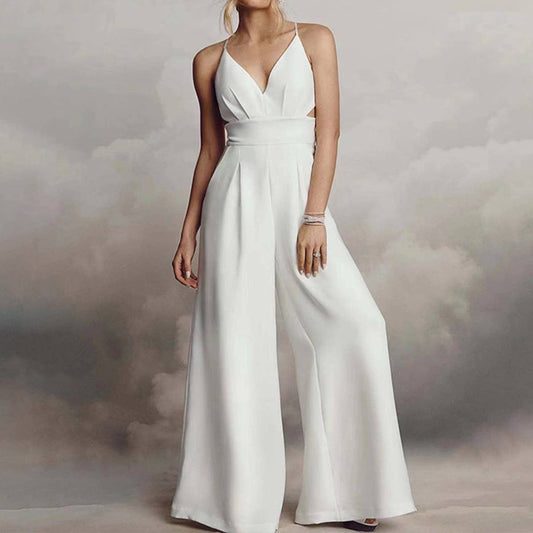 Strapless V-neck, body-hugging, backless jumpsuit