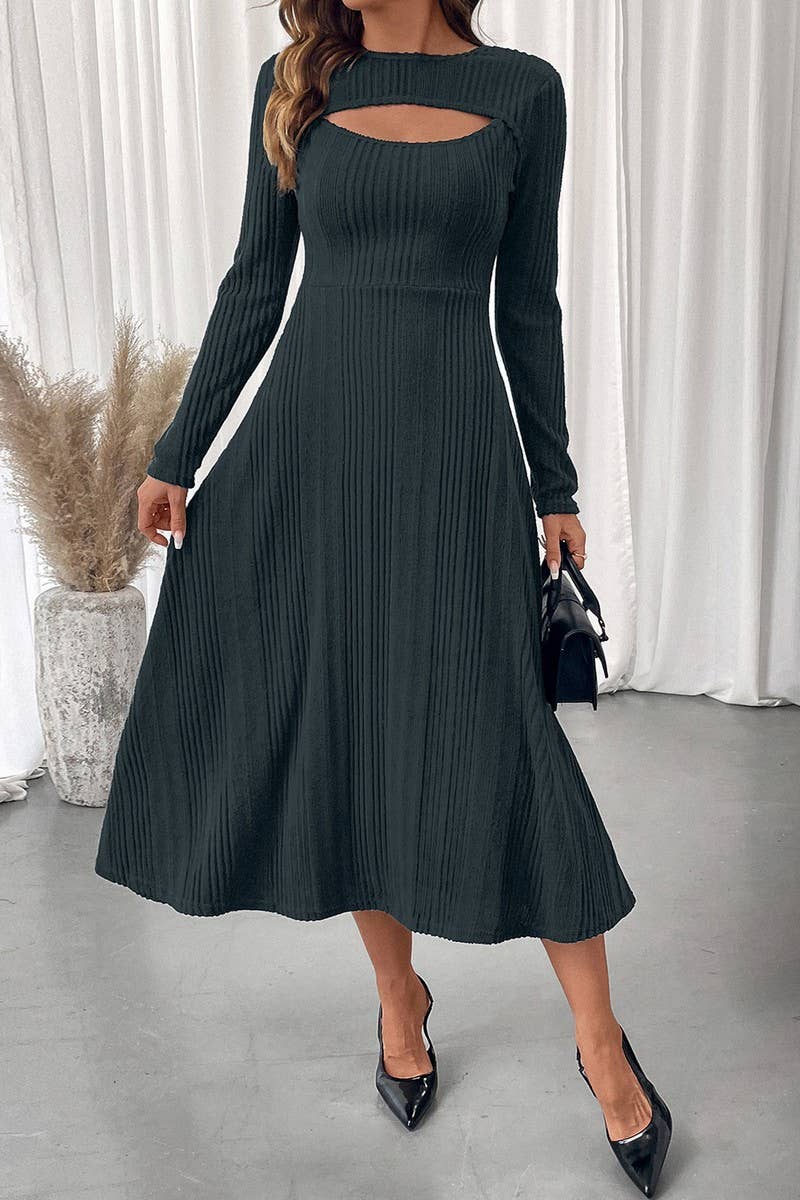 CWDMD01039_SEXY CUTOUT CREW NECK SOLID BODYCON DRESS