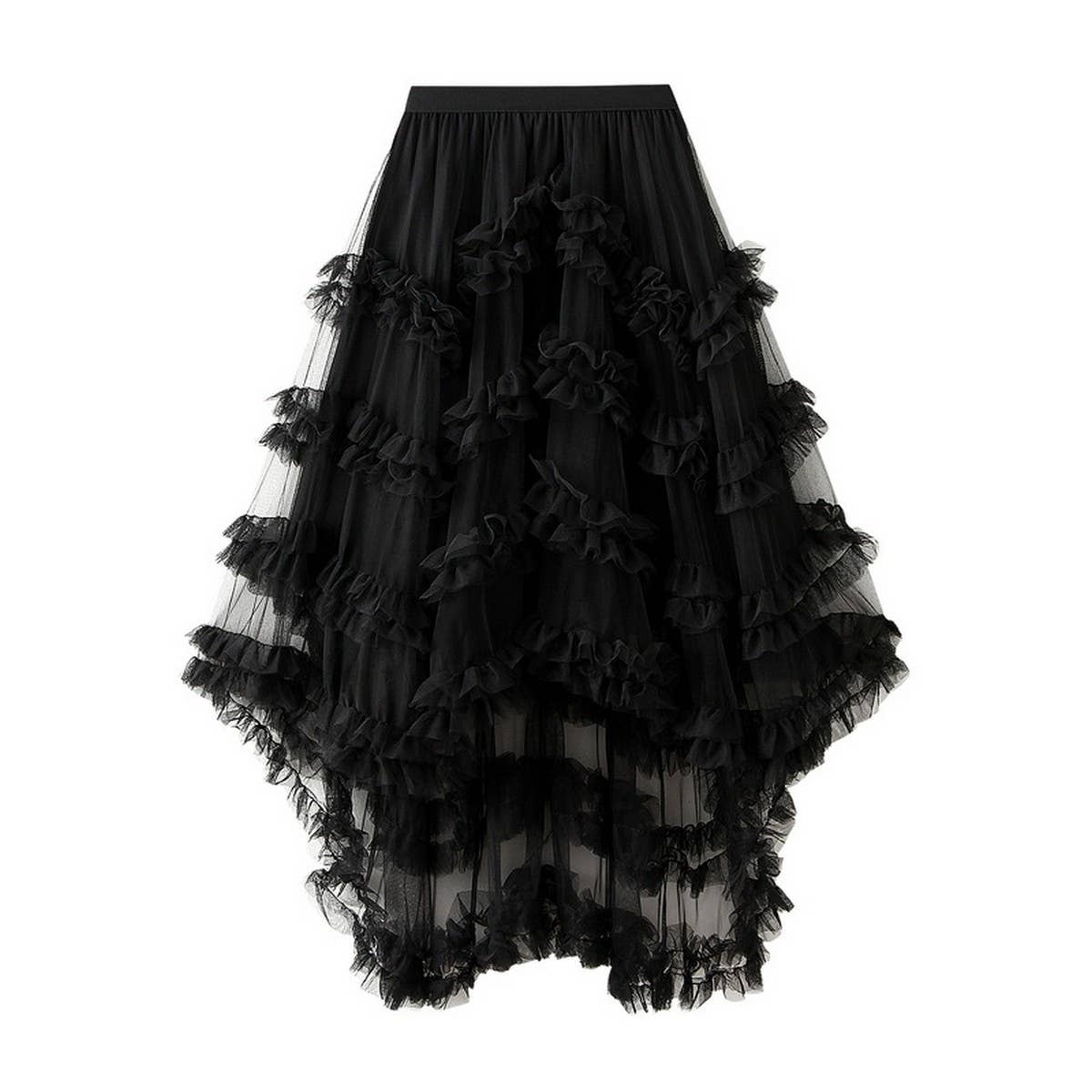 Candy Color Ruffle Tulle Irregular Midi Skirt_CWBMS0403