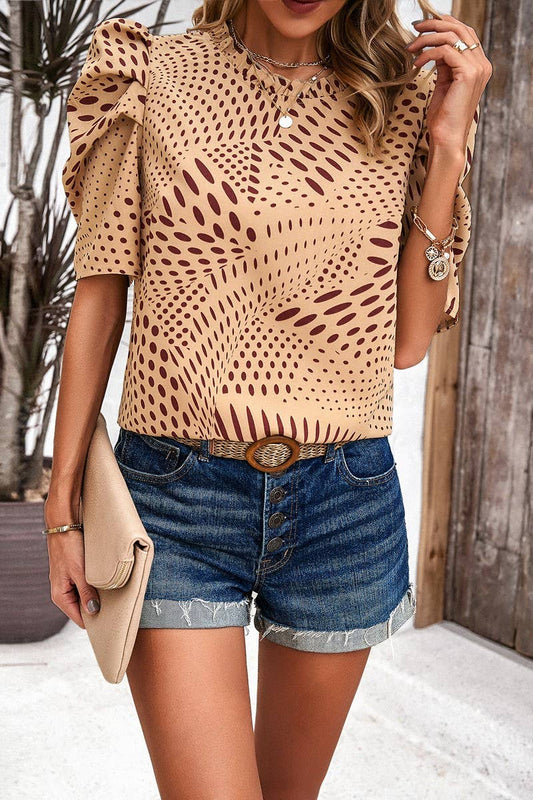 TEMPERAMENT PUFFED SLEEVE PRINTED TOP_CWTSTS0168