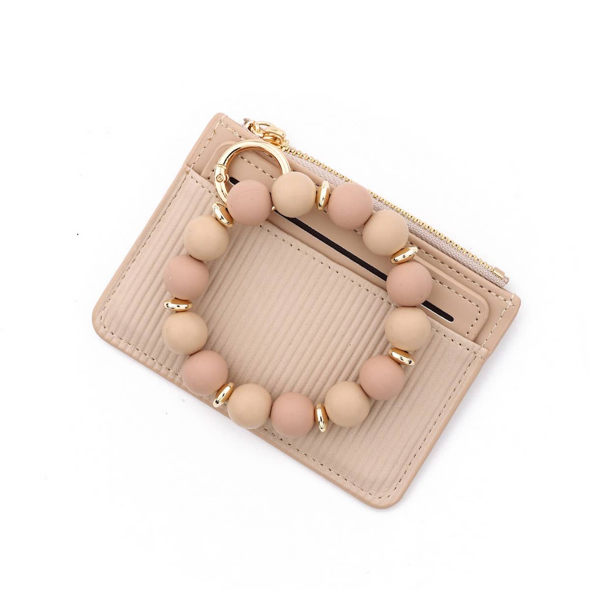 Minimalist PU Wallet with Bead Bracelet & Keychain_CWAB4957