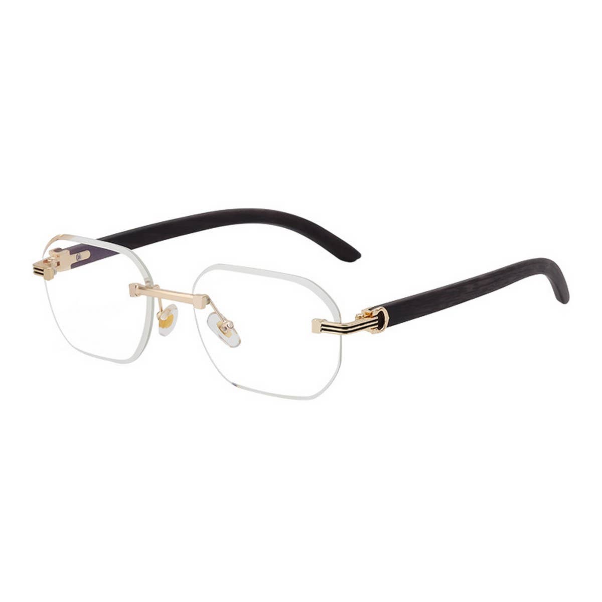 CUT EDGE RIMLESS FAUX WOOD GRAIN TEMPLE SUNGLASSES