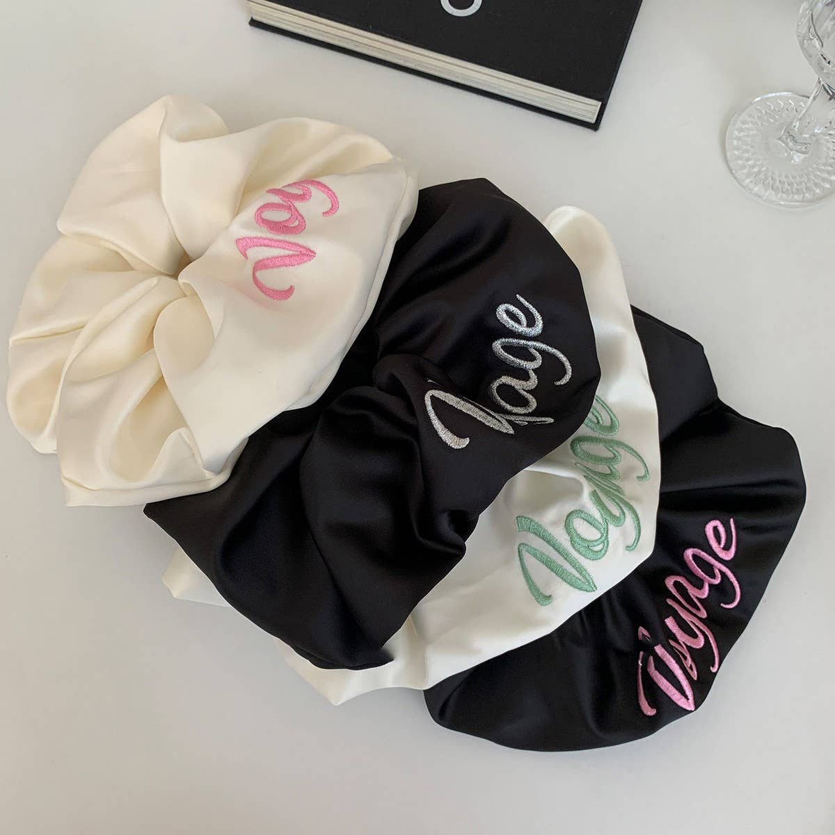SATIN EMBROIDERED LETTER HEADBAND HAIR ACCESSORIES