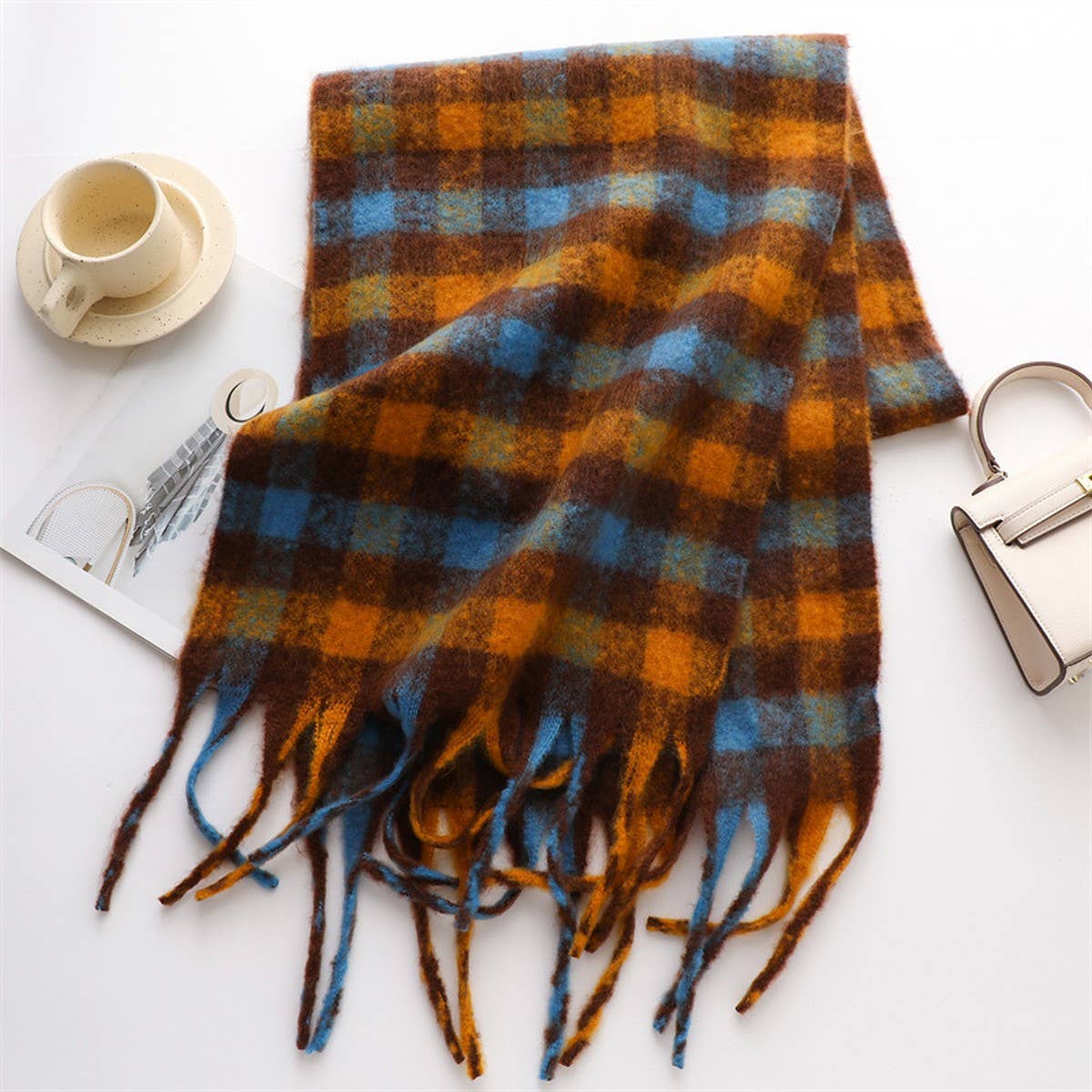 Plaid Winter Scarf ??Thick Soft Long Tassel Wrap_CWASC0983