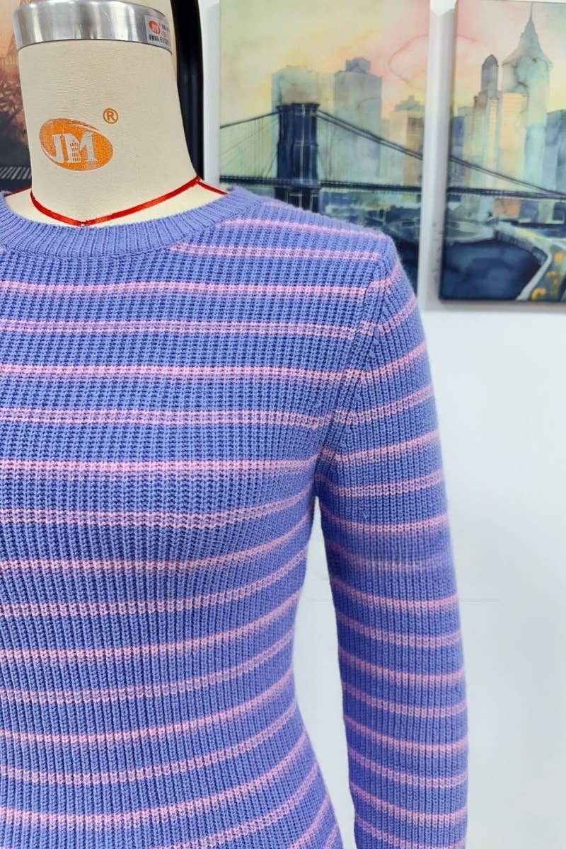 CWDSD10341  Crew Neck Long Sleeve Pullover Dress Sweater