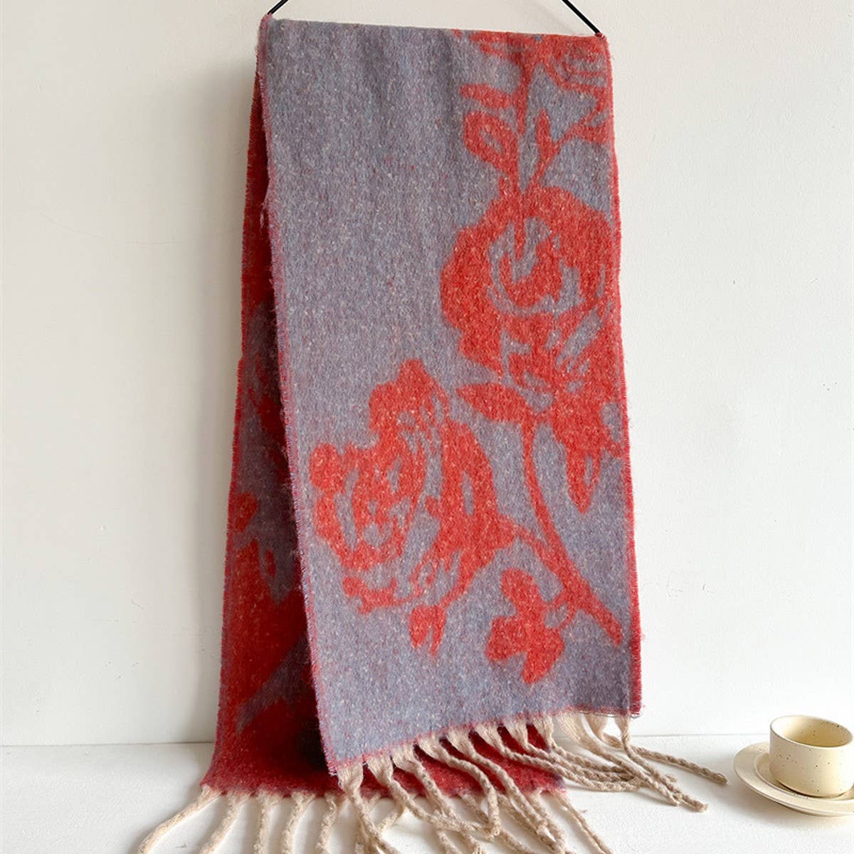 Rose Tassel Scarf - Colorblock Long Winter Wrap