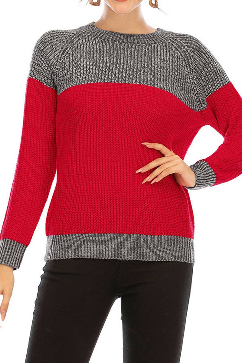 Large-size crew-neck sweater pullover