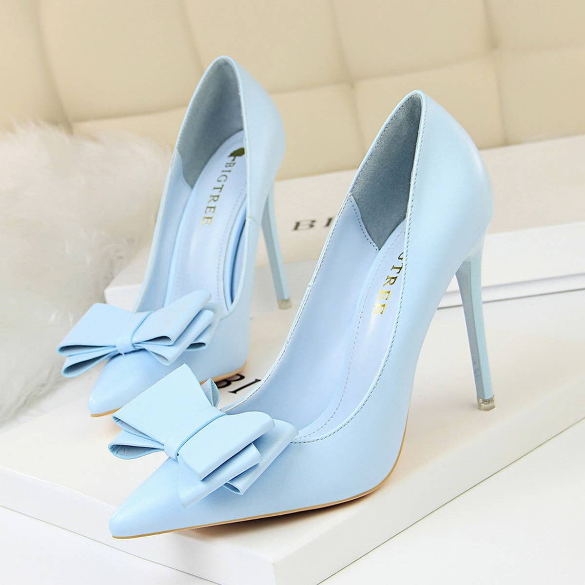 SLIM SHALLOW-MOUTH POINTED BOW HIGH HEELS_CWSHH0045