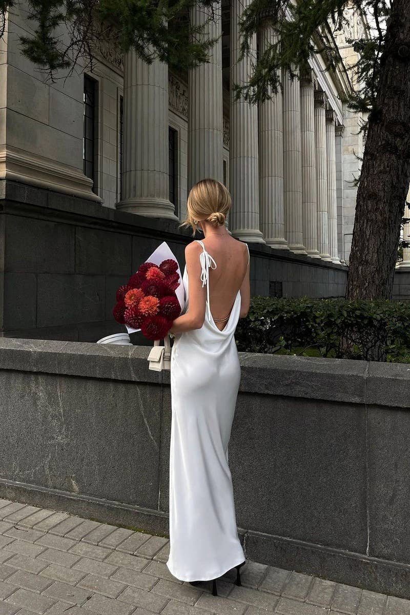 CWDMD5276_BACKLESS TIE SLIT COWL NECK CAMI DRESS