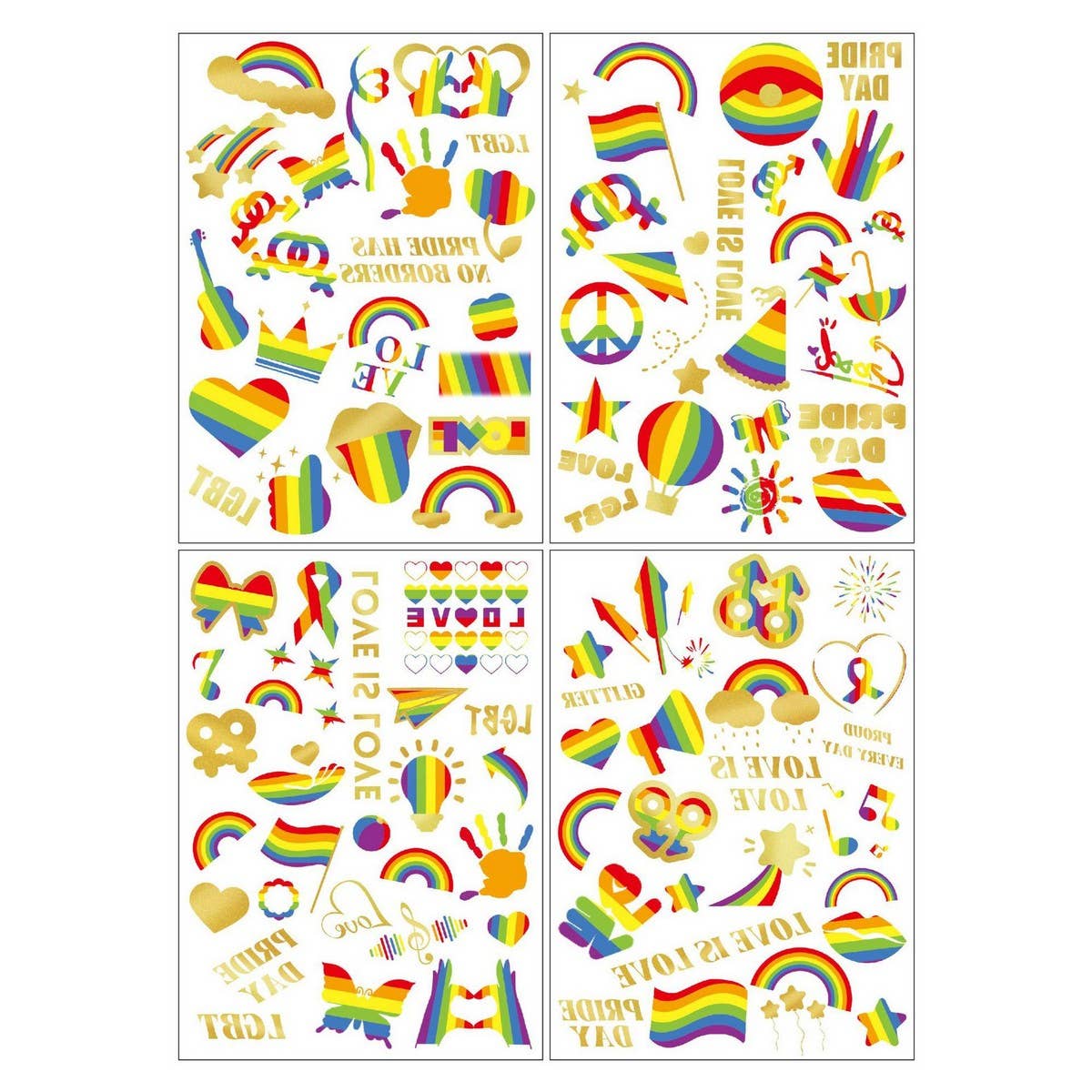Rainbow Pride Tattoos ??Heart & Metallic Stickers_CWMM8238