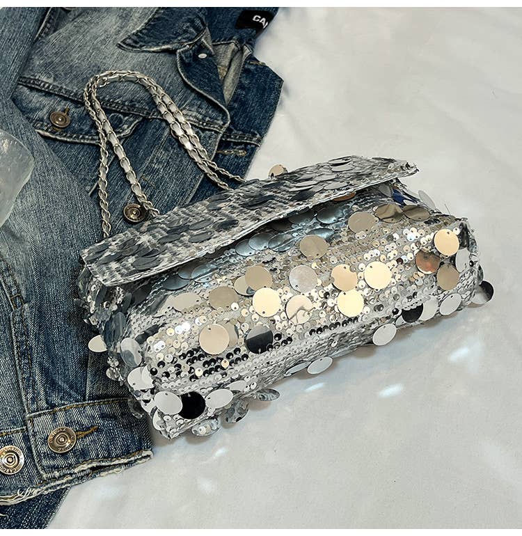 Fashionable sequined niche crossbody chain bag