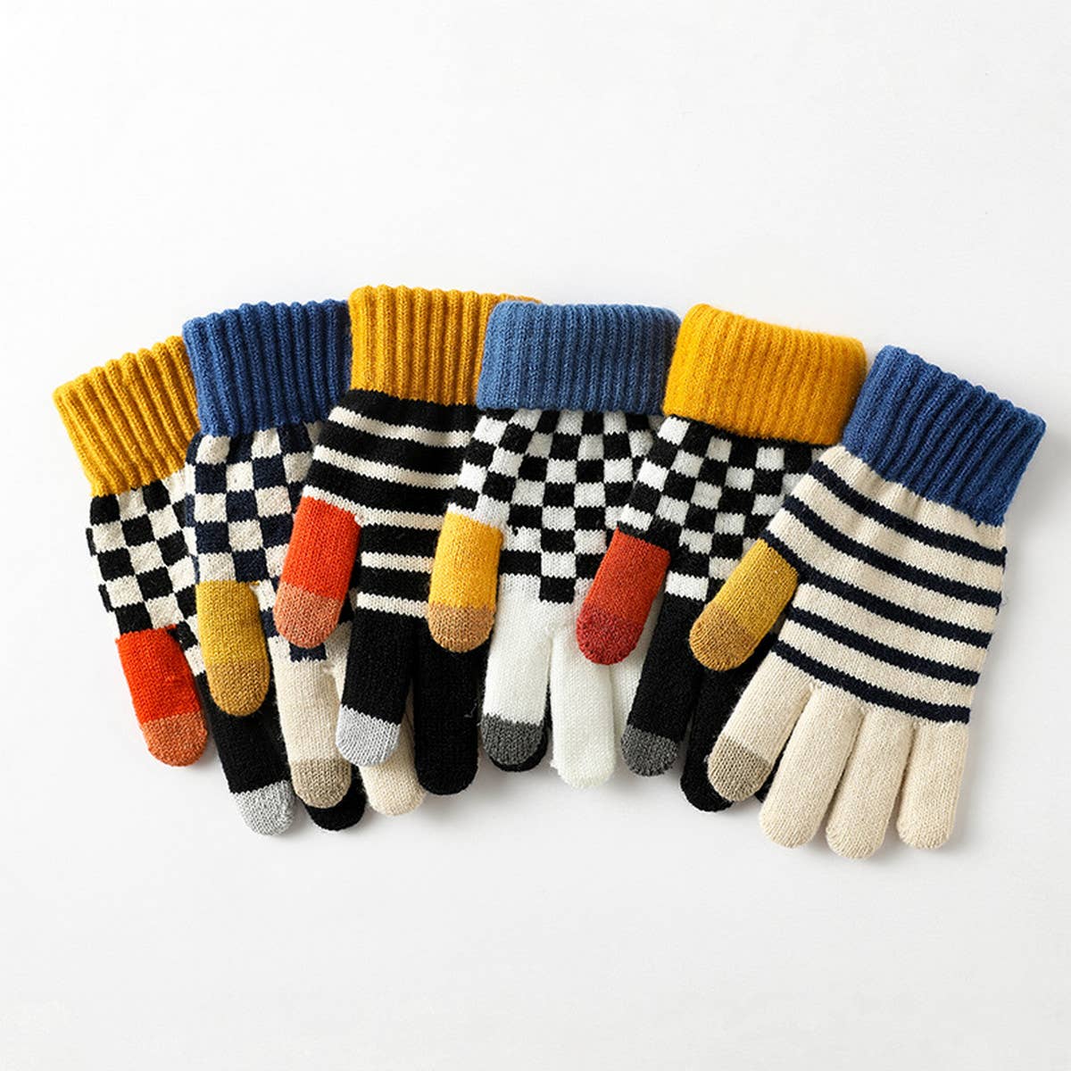 WARM AND WINDPROOF THICK STRIPED KNITTED GLOVES_CWAG0035