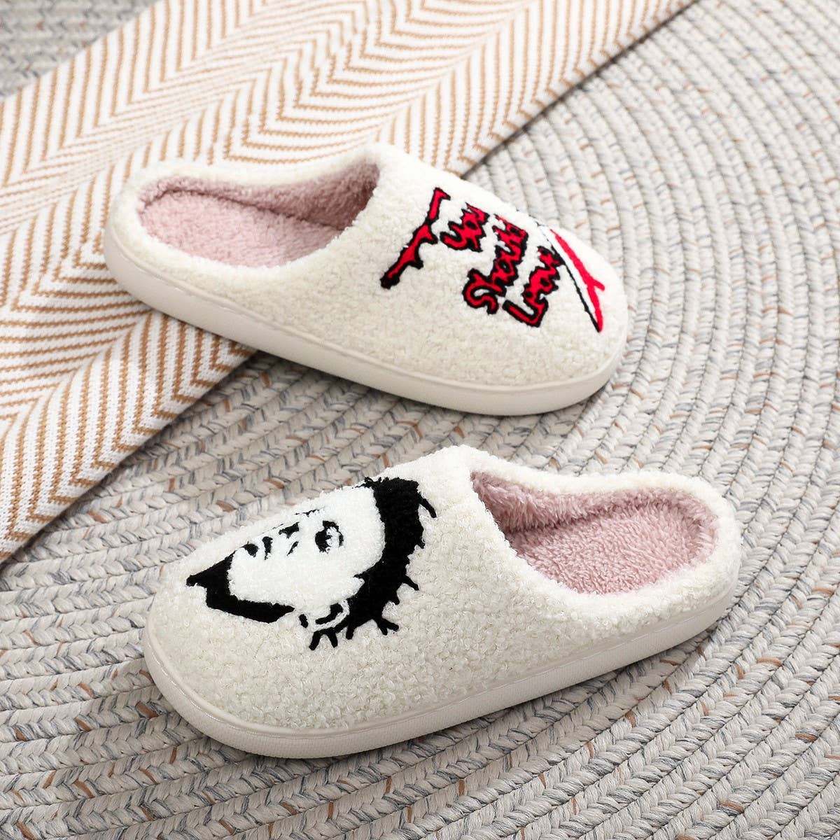 HALLOWEEN HORROR EMBROIDERED COTTON SLIPPERS