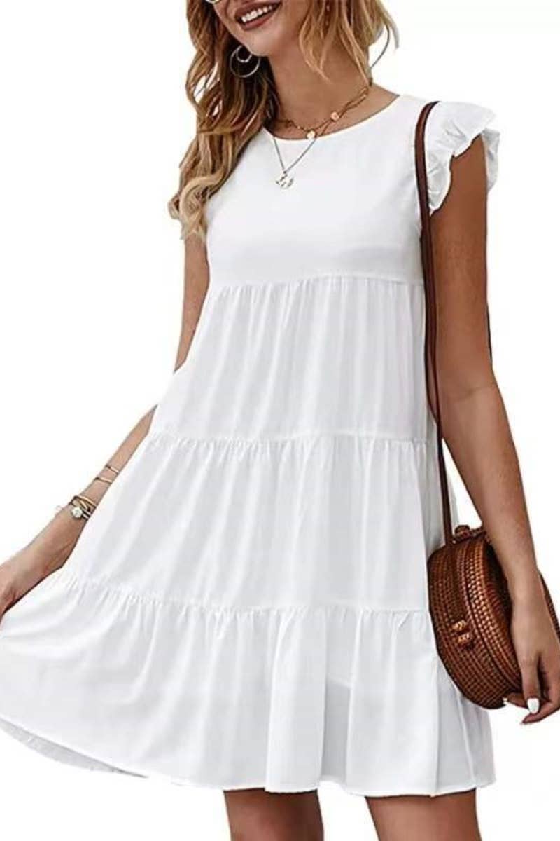 CWDSD4891_SUMMER CREW-NECK SHORT-SLEEVED CAKE DRESS