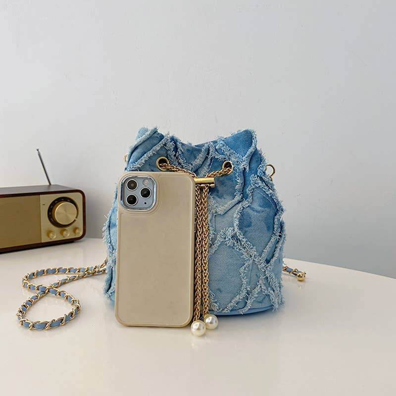 Denim fashionable crossbody bucket bag