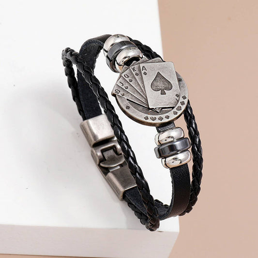 PERSONALIZED POKER BRAIDED LEATHER BRACELET_CWMM4510