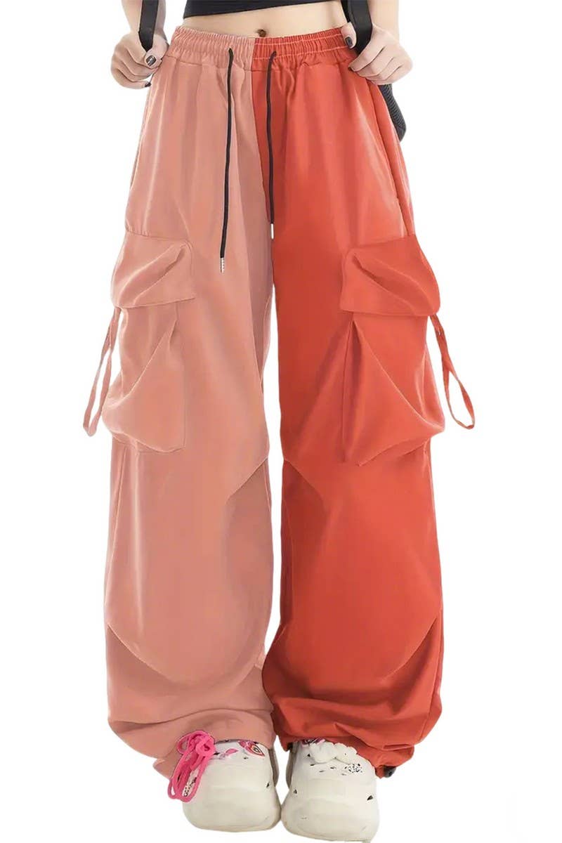 CWBLP2083_HIGH WAIST COLORBLOCK WIDE LEG STRAIGHT PANTS