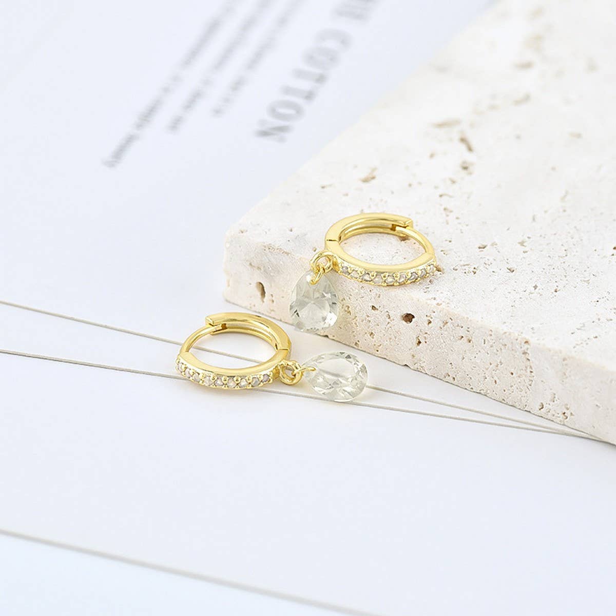 GEOMETRIC TEARDROP DIAMOND FRENCH EARRINGS