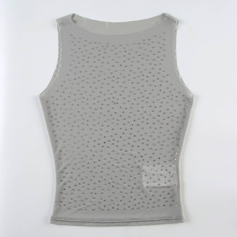 Sexy design hot drill slim-fit sleeveless top